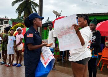 Liberia National Fire Service firefighter Luzekiel K. Solee during emergency response training.