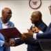 Outgoing Central Bank of Liberia Deputy Governor Musa Dukuly speaks during his farewell ceremony in Monrovia.
