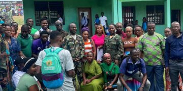 Armed Forces of Liberia delegation encouraging women to join the military in Zwedru, Grand Gedeh County