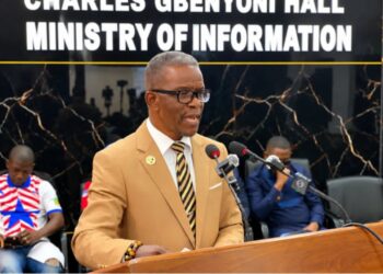 Liberia Pharmacy Board CEO Menmon Dunah speaks at a press briefing in Monrovia
