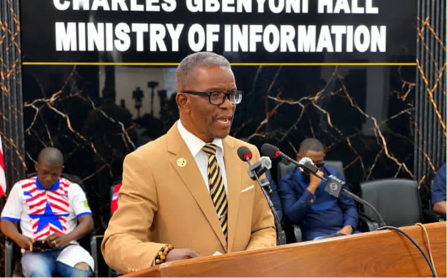 Liberia Pharmacy Board CEO Menmon Dunah speaks at a press briefing in Monrovia
