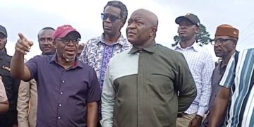 Finance Minister Augustine Ngafuan meets Tubman University graduates working on the Cavalla River Bridge project