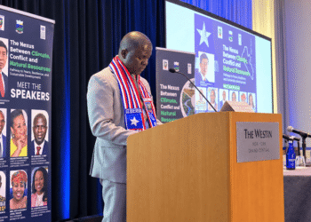 EPA Executive Director Emmanuel K. Urey Yarkpawolo speaks at a climate-security event in New York