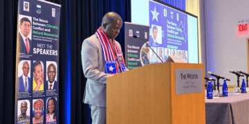 EPA Executive Director Emmanuel K. Urey Yarkpawolo speaks at a climate-security event in New York