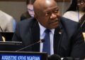 Finance Minister Augustine Kpehe Ngafuan addresses a Liberia investment roundtable in New York