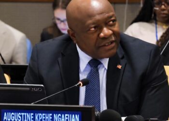 Finance Minister Augustine Kpehe Ngafuan addresses a Liberia investment roundtable in New York