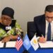 Foreign Ministers Sara Beysolow Nyanti and Constantinos Kombos sign a Liberia-Cyprus consultations agreement in New York