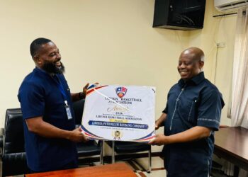 LPRC representatives receive recognition from the Liberia Basketball Association