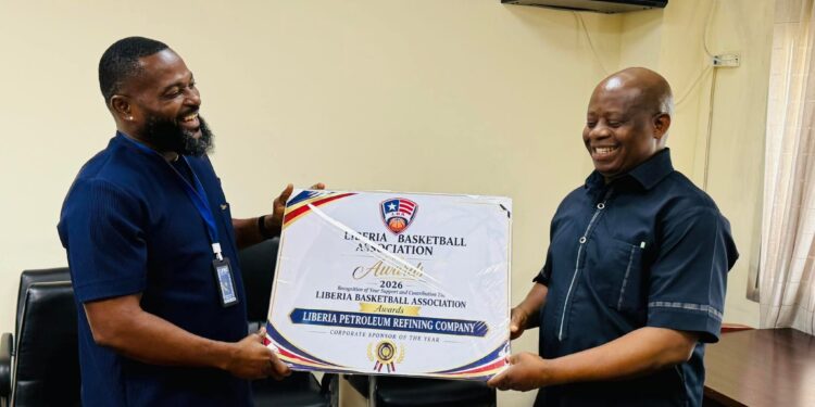 LPRC representatives receive recognition from the Liberia Basketball Association