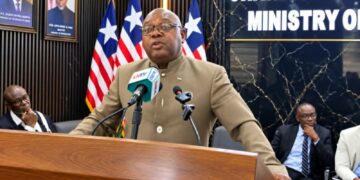 Law Reform Commission Chairman Bornor M. Varmah discusses Liberia’s online legal portal at a press briefing
