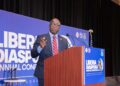 Agriculture Minister J. Alexander Nuetah addresses the Liberia Diaspora Annual Conference in Alexandria, Virginia