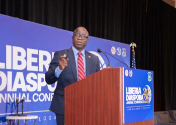 Agriculture Minister J. Alexander Nuetah addresses the Liberia Diaspora Annual Conference in Alexandria, Virginia