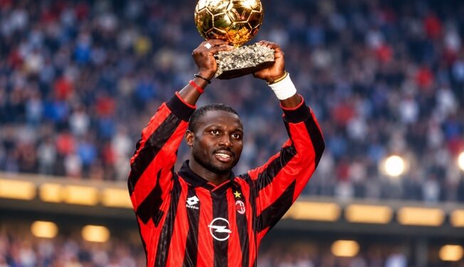 Football legend George Weah displaying his Ballon d'Or