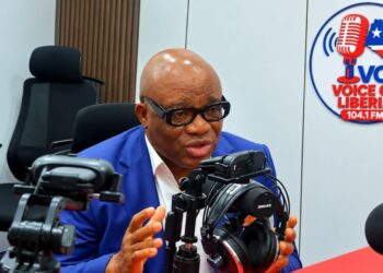 MPC political leader Simeon Freeman speaks during an interview in Monrovia