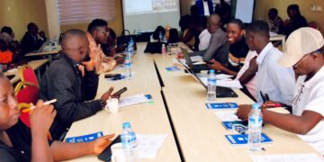 NAC Chairperson Cecelia Nuta addresses journalists during an HIV reporting workshop in Monrovia