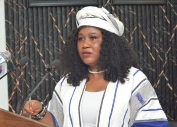 LIPO Director General Garmai Koboi speaks at the Ministry of Information in Monrovia