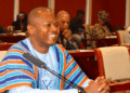 Bong County Sen. Johnny Kpehe seated in the Liberian Senate chamber