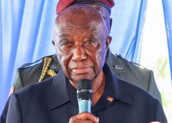 President Joseph Boakai addresses officials during a commissioning ceremony in Monrovia