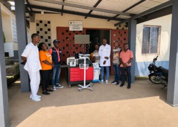 Partners In Health Liberia presenting medical equipment to JJ Dossen Hospital