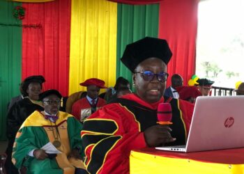 Tubman University faculty attend the opening convocation in Harper, Maryland County