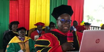 Tubman University faculty attend the opening convocation in Harper, Maryland County