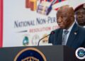 President Joseph Boakai speaks at a fundraising dinner for Liberia’s Lone Star national team