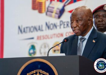 President Joseph Boakai speaks at a fundraising dinner for Liberia’s Lone Star national team