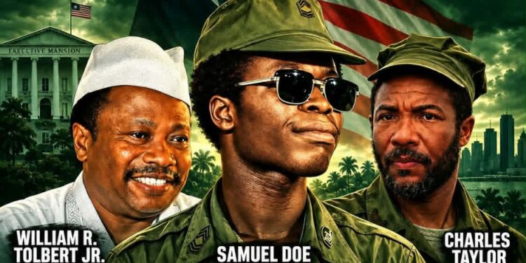 Former Liberian presidents William Tolbert, Samuel Doe and Charles Taylor