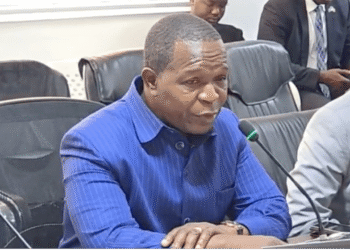 Deputy Education Minister Nyekeh Y. Forkpa speaking at a Finance Ministry budget hearing.