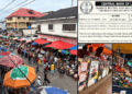 Small traders selling goods in a Monrovia market amid complaints over exchange-rate pricing