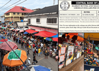 Small traders selling goods in a Monrovia market amid complaints over exchange-rate pricing