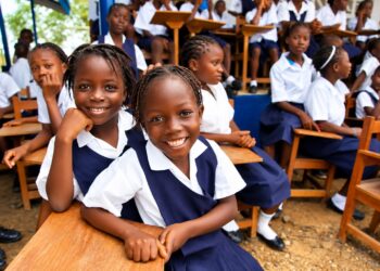 Primary school children wearing their school uniforms.