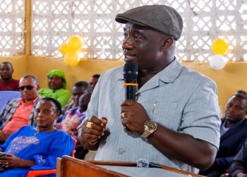 Participants at a community meeting in Bong Mines, Bong County.