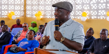 Participants at a community meeting in Bong Mines, Bong County.