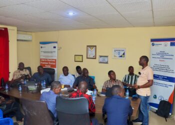 Participants at a workshop reviewing Liberia’s investigative journalism training manual.