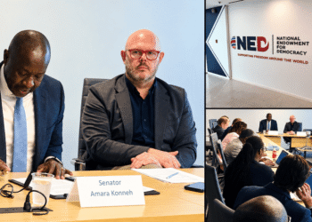 Sen. Amara Konneh participating in a roundtable at the National Endowment for Democracy in Washington.