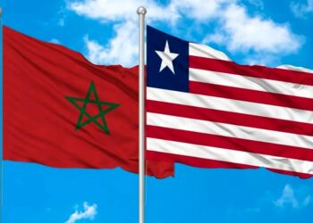 The national flags of Liberia and Morocco.