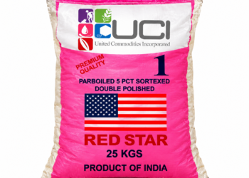 Bag of rice bearing UCI branding.