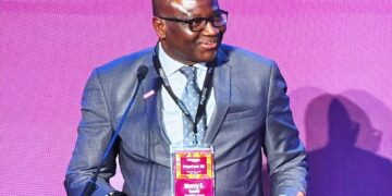 CBL Executive Governor Henry F. Saamoi speaking at MojaCom 32 in Accra, Ghana.