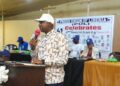 LRA Acting Communications Manager Jerry Laynumah Siakor speaking at PUL’s 62nd anniversary celebration in Monrovia.