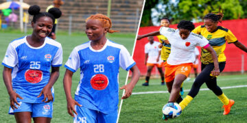 Collage of women’s football players in Liberia.