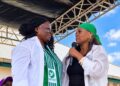 Charlyne Brumskine and Nyonblee Karnga-Lawrence at a Liberty Party ceremony in Buchanan.