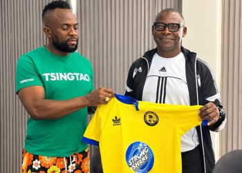 Daniel Rue at his unveiling as Invincible Eleven head coach in Sinkor, Monrovia.