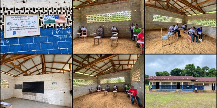 Buildings at Togar McIntosh Elementary and Junior High School in Yarpleh Town, River Cess County.