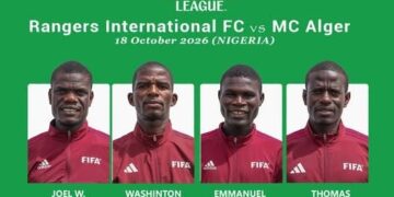 Liberian match officials Washington Dolo, Joel Doe, Thomas Konneh and Emmanuel Mensah.