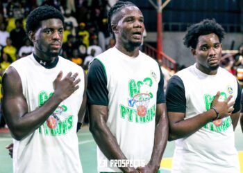 Players of Liberia’s NPA Pythons basketball team.