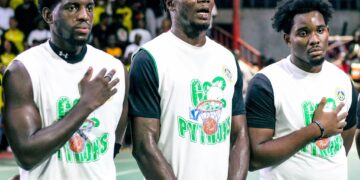 Players of Liberia’s NPA Pythons basketball team.