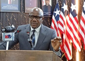 Acting Solicitor General Abraham Boimah Sillah Sr. speaking at a Ministry of Information press briefing.