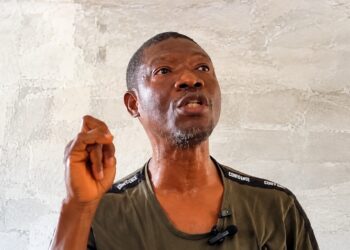Yekeh Kolubah speaking at his Old Road residence in Monrovia.