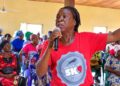 Women addressing a constituency dialogue in Bomi County.